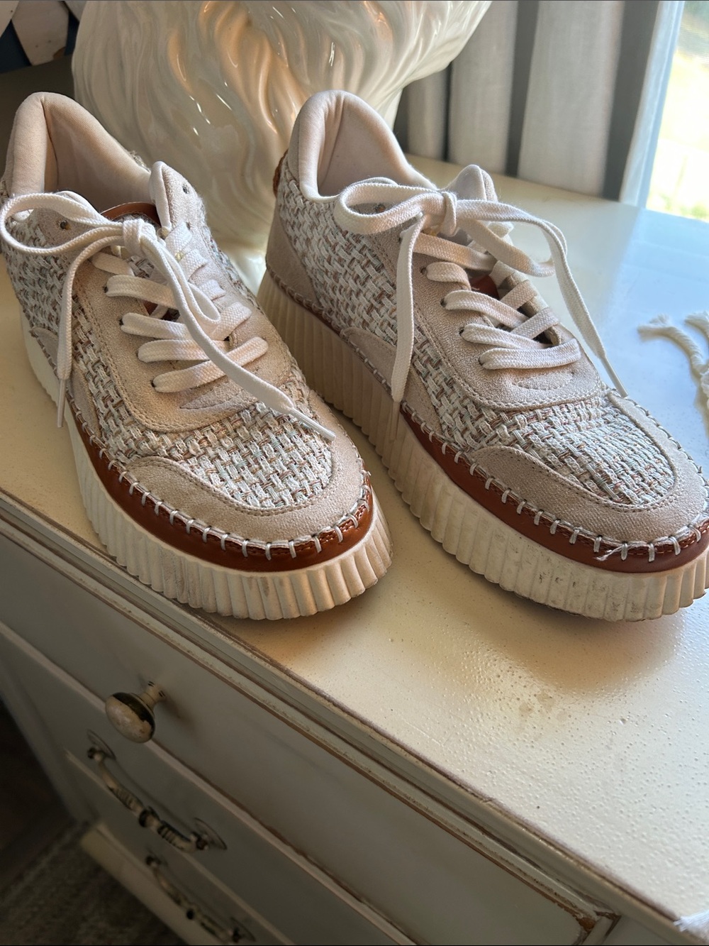 Coconuts Woven Cream Platform Sneakers